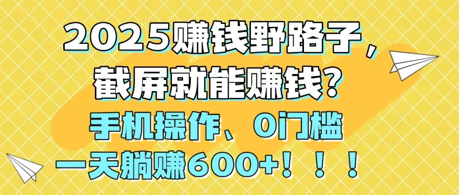 2025赚钱野路子，截屏就能赚钱？手机操作0门槛，一天躺赚600+！！！-彼飞网创
