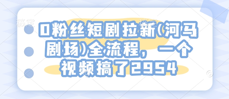 0粉丝短剧拉新(河马剧场)全流程，一个视频搞了2954-彼飞网创