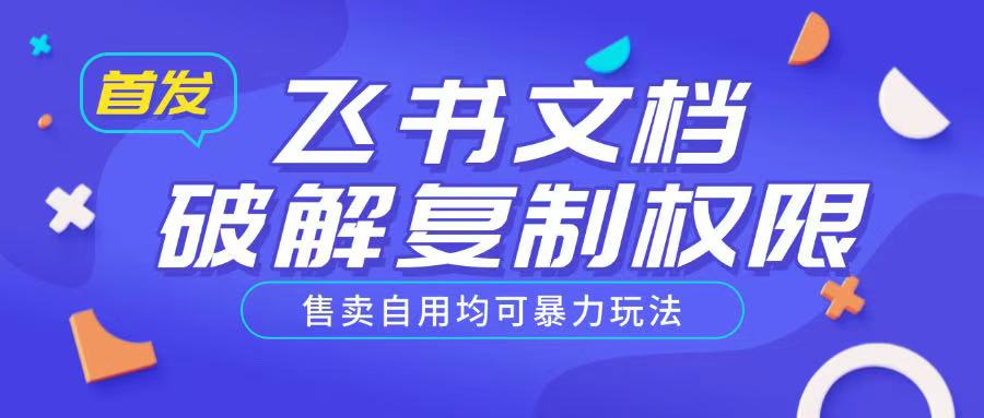 首发飞书文档破解复制权限，售卖自用均可暴力玩法-彼飞网创
