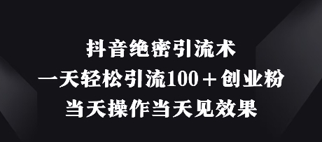 抖音绝密引流术，一天轻松引流100+创业粉，当天操作当天见效果-彼飞网创