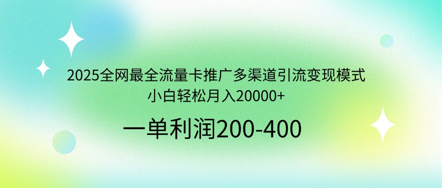 2025全网最全流量卡推广多渠道引流变现模式，小白轻松月入20000+-彼飞网创