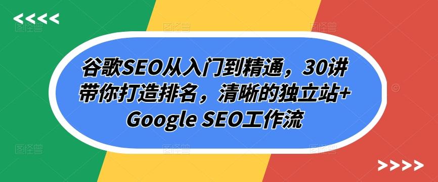 谷歌SEO从入门到精通，30讲带你打造排名，清晰的独立站+Google SEO工作流-彼飞网创
