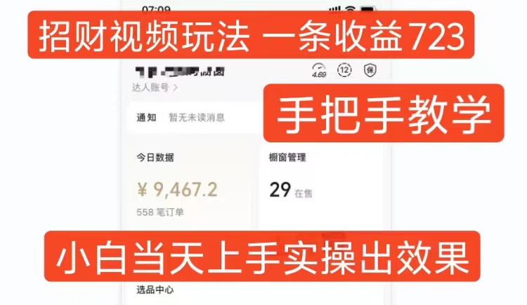 招财视频玩法，一条视频收益723，手把手教学，小白当天可上手-彼飞网创