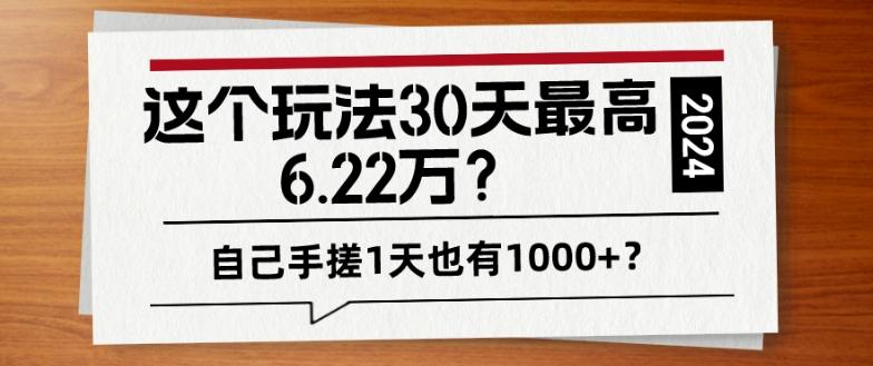 这个玩法30天最高6.22万？自己手搓1天也有1000+？-彼飞网创