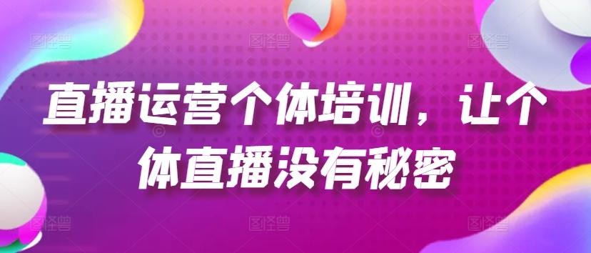 直播运营个体培训，让个体直播没有秘密，起号、货源、单品打爆、投流等玩法-彼飞网创