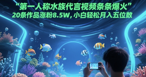 第一人称水族代言视频条条爆火，20条作品涨粉8.5W，小白轻松月入五位数-彼飞网创