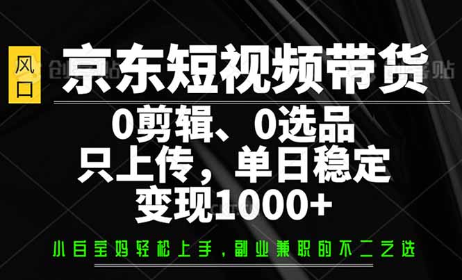 京东短视频带货，0剪辑，0选品，只需上传素材，单日稳定变现1000+-彼飞网创