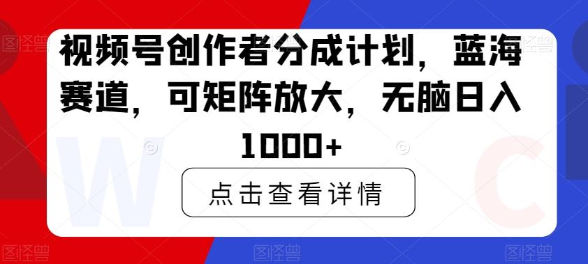 视频号创作者分成计划，蓝海赛道，可矩阵放大，无脑日入1000+-彼飞网创