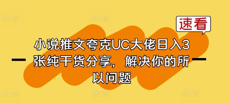 小说推文夸克UC大佬日入3张纯干货分享，解决你的所以问题-彼飞网创