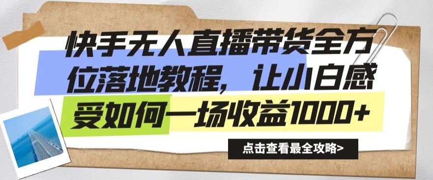 快手无人直播带货全方位落地教程，让小白感受如何一场收益1000+【揭秘】-彼飞网创