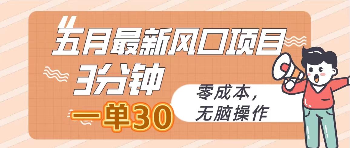 五月最新风口项目，3分钟一单30，零成本，无脑操作-彼飞网创
