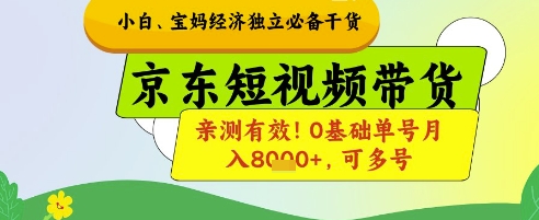小白宝妈经济独立必备干货，京东短视频带货，亲测有效!0基础单号月入8k+，可多号【揭秘】-彼飞网创