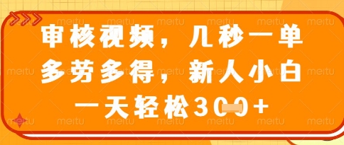 视频审核员，几秒一单，不限时间，不限地点，多做多得，新人小白一天轻松几张+【揭秘】-彼飞网创