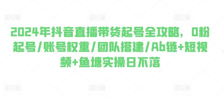 2024年抖音直播带货起号全攻略，0粉起号/账号权重/团队搭建/Ab链+短视频+鱼塘实操日不落-彼飞网创