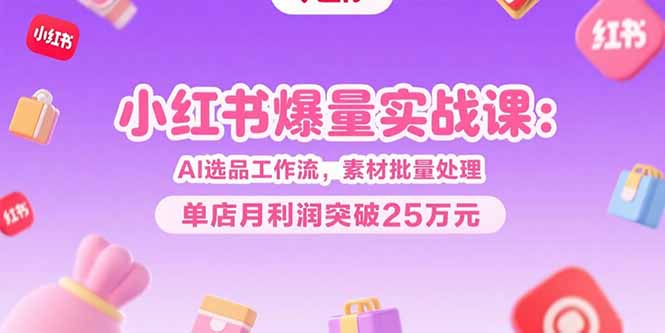 小红书爆量实战课：AI选品工作流，素材批量处理，单店月利润突破25万元-彼飞网创
