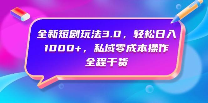 (9794期)全新短剧玩法3.0，轻松日入1000+，私域零成本操作，全程干货-彼飞网创