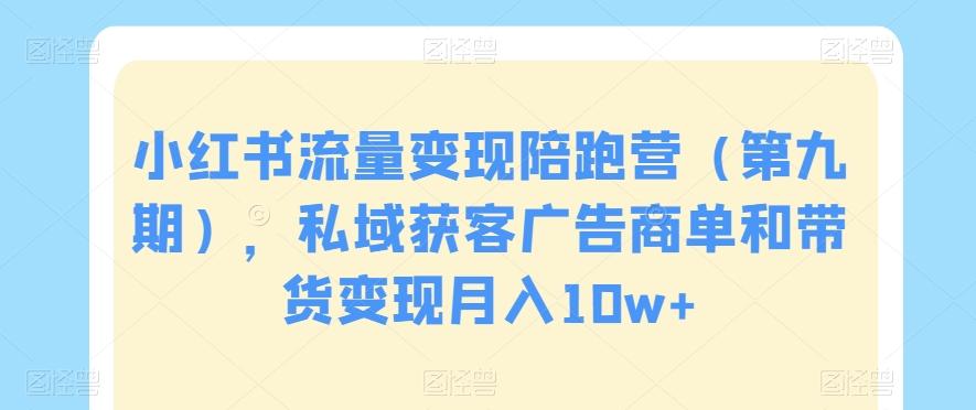小红书流量变现陪跑营（第九期），私域获客广告商单和带货变现月入10w+-彼飞网创