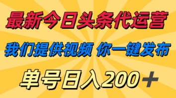 最新今日头条代运营，我们提供视频，你一键发布，单号日入200+【揭秘】-彼飞网创