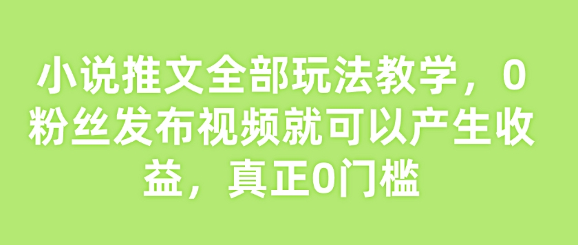 小说推文全部玩法教学，0粉丝发布视频就可以产生收益，真正0门槛-彼飞网创