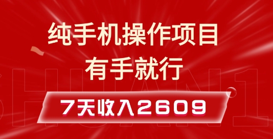 纯手机操作的小项目，有手就能做，7天收入2609+实操教程【揭秘】-彼飞网创