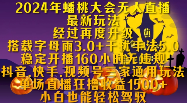 2024年蟠桃大会无人直播最新玩法，稳定开播160小时无违规，抖音、快手、视频号三家通用玩法【揭秘】-彼飞网创