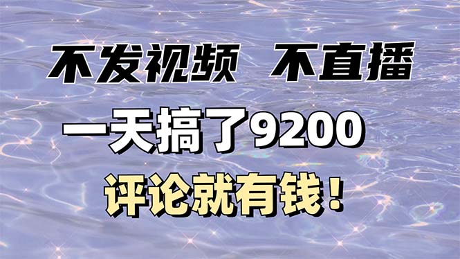 不发作品不直播，评论就有钱，一条最高10块，一天搞了9200-彼飞网创