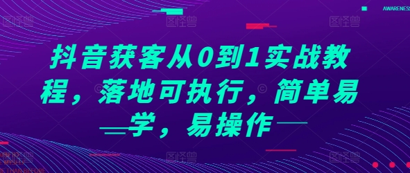 抖音获客从0到1实战教程，落地可执行，简单易学，易操作-彼飞网创