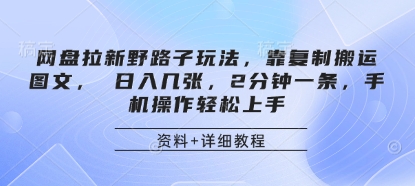 网盘拉新野路子玩法，靠复制搬运图文， 日入几张，2分钟一条，手机操作轻松上手-彼飞网创