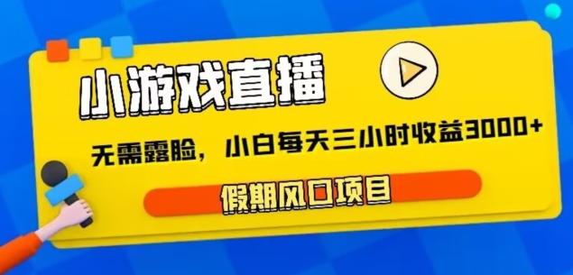 小游戏直播，假期风口项目，无需露脸，小白每天三小时，到账3000+-彼飞网创