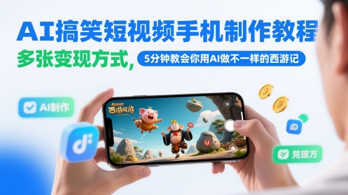 AI搞笑短视频手机制作教程，多张变现方式，5分钟教会你用AI做不一样的西游记-彼飞网创