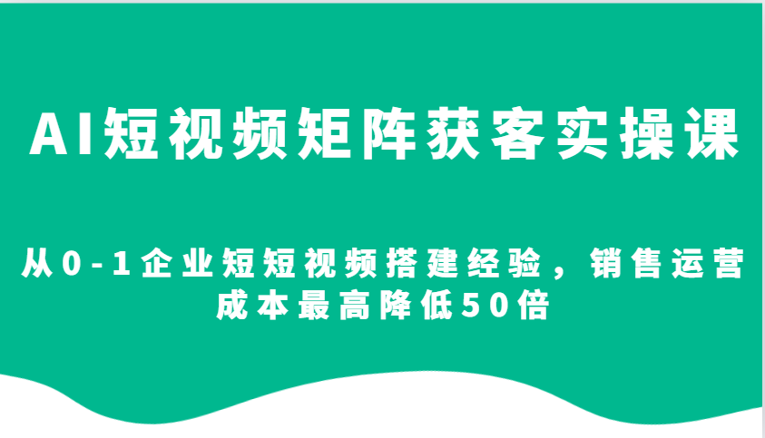 AI短视频矩阵获客实操课，从0-1企业短短视频搭建经验，销售运营成本最高降低50倍-彼飞网创