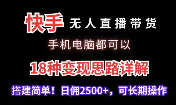 快手无人直播带货，手机电脑都可以，18种变现思路详解，搭建简单日佣2500+【揭秘】-彼飞网创