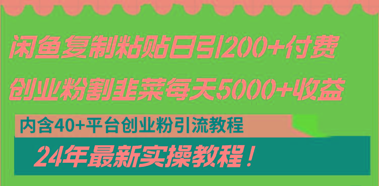 闲鱼复制粘贴日引200+付费创业粉，割韭菜日稳定5000+收益，24年最新教程！-彼飞网创