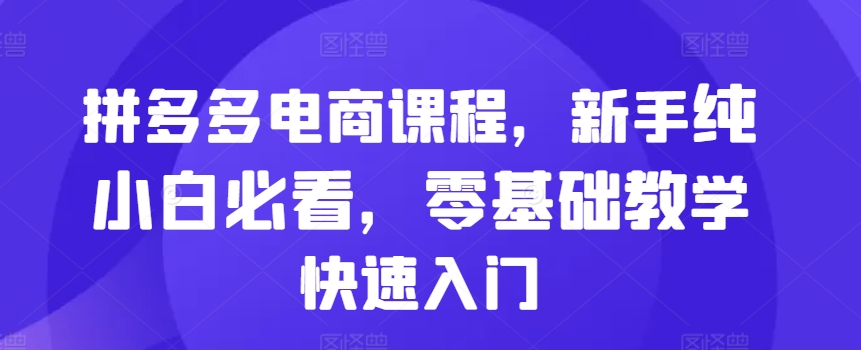 拼多多电商课程，新手纯小白必看，零基础教学快速入门-彼飞网创