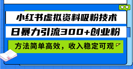 小红书虚拟资料吸粉技术，日暴力引流300+创业粉，方法简单高效，收入稳…-彼飞网创