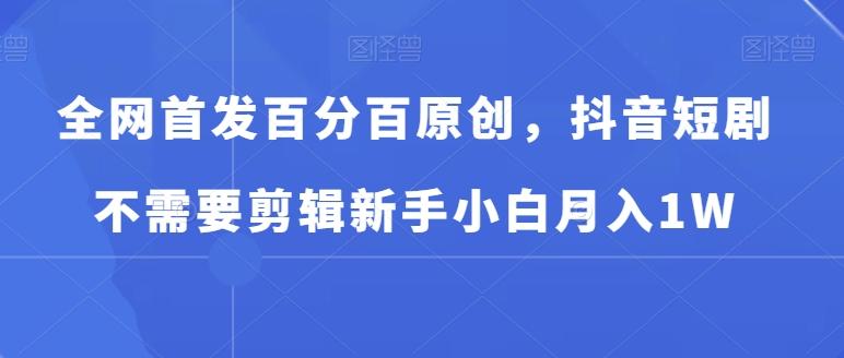 全网首发百分百原创，抖音短剧不需要剪辑新手小白月入1W-彼飞网创