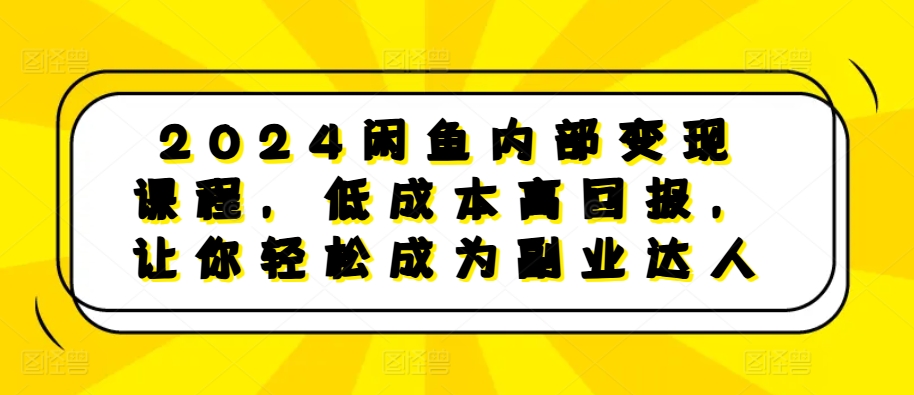 2024闲鱼内部变现课程，低成本高回报，让你轻松成为副业达人-彼飞网创