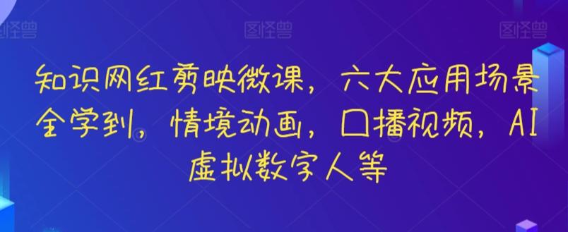 知识网红剪映微课，六大应用场景全学到，情境动画，囗播视频，AI虚拟数字人等-彼飞网创