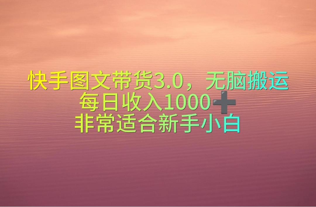 快手图文带货3.0，无脑搬运，每日收入1000＋，非常适合新手小白-彼飞网创