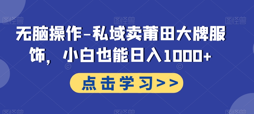 无脑操作-私域卖莆田大牌服饰，小白也能日入1000+-彼飞网创