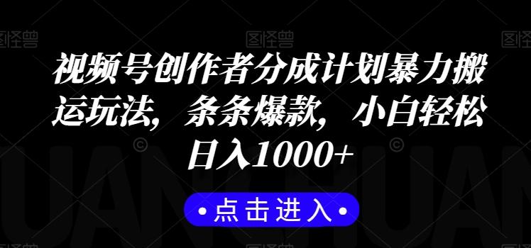 视频号创作者分成计划暴力搬运玩法，条条爆款，小白轻松日入1000+-彼飞网创