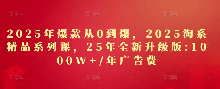 2025年爆款从0到爆，2025淘系精品系列课，25年全新升级版：1000W+1年广告费-彼飞网创
