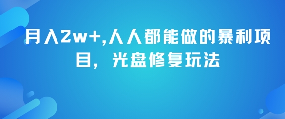 月入2w+，人人都能做的暴利项目，光盘修复玩法-彼飞网创