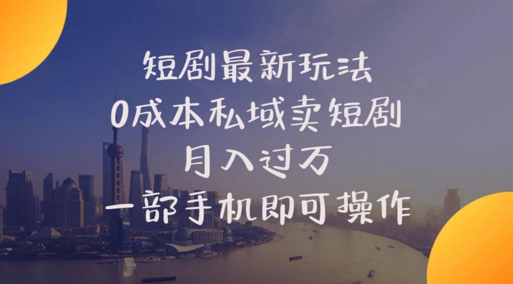短剧最新玩法    0成本私域卖短剧     月入过万     一部手机即可操作-彼飞网创