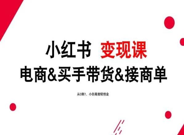 2024年最新小红书变现课，电商&买手带货&接商单，从0到1，小白高效轻创业-彼飞网创