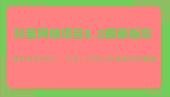 抖音网创项目3.0最新版本，每天引流300+，小白一小时上手没有任何难度-彼飞网创