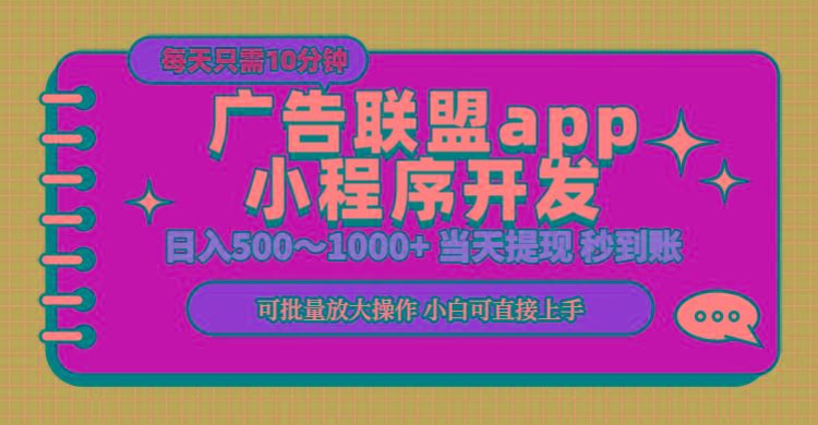 小程序开发 广告赚钱 日入500~1000+ 小白轻松上手！-彼飞网创