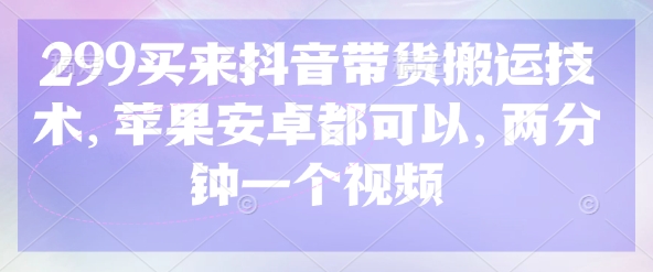 299买来抖音带货搬运技术，苹果安卓都可以，两分钟一个视频-彼飞网创