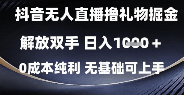 抖音无人直播撸礼物掘金，解放双手，日入1k，0成本纯利，无基础可上手【揭秘】-彼飞网创