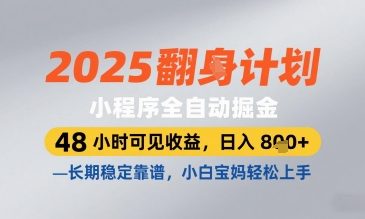 2025小程序全自动掘金，48 小时可见收益，日入8张，长期稳定靠谱，小白宝妈轻松上手【揭秘】-彼飞网创